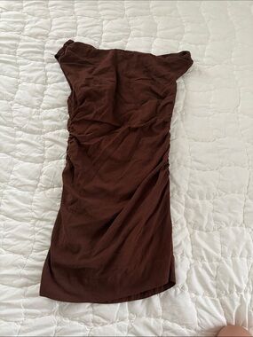 LOFT Beach Collection Women’s Off-Shoulder Ruched Dress - Brown